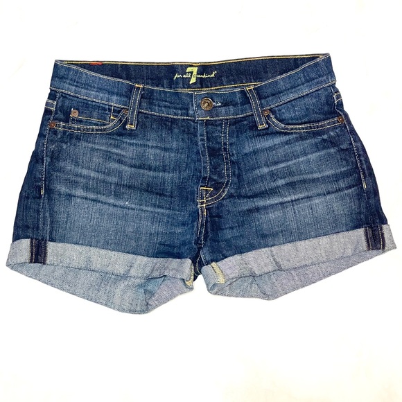7 For All Mankind Pants - 7 For All Mankind Jean Shorts Women’s Size 25 Mid Roll Up Denim New York Dark